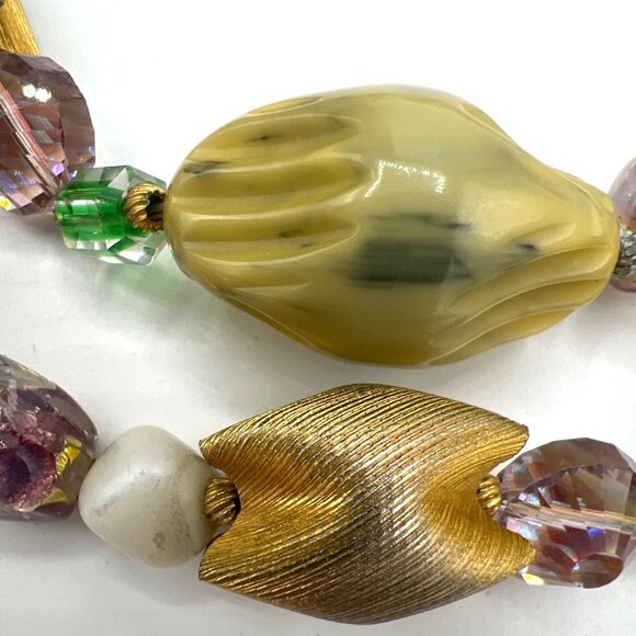 Vtg 16" Necklace Chunky 2 Strand Beaded mix media Giving Multiple Shapes Colors - Picture 9 of 14